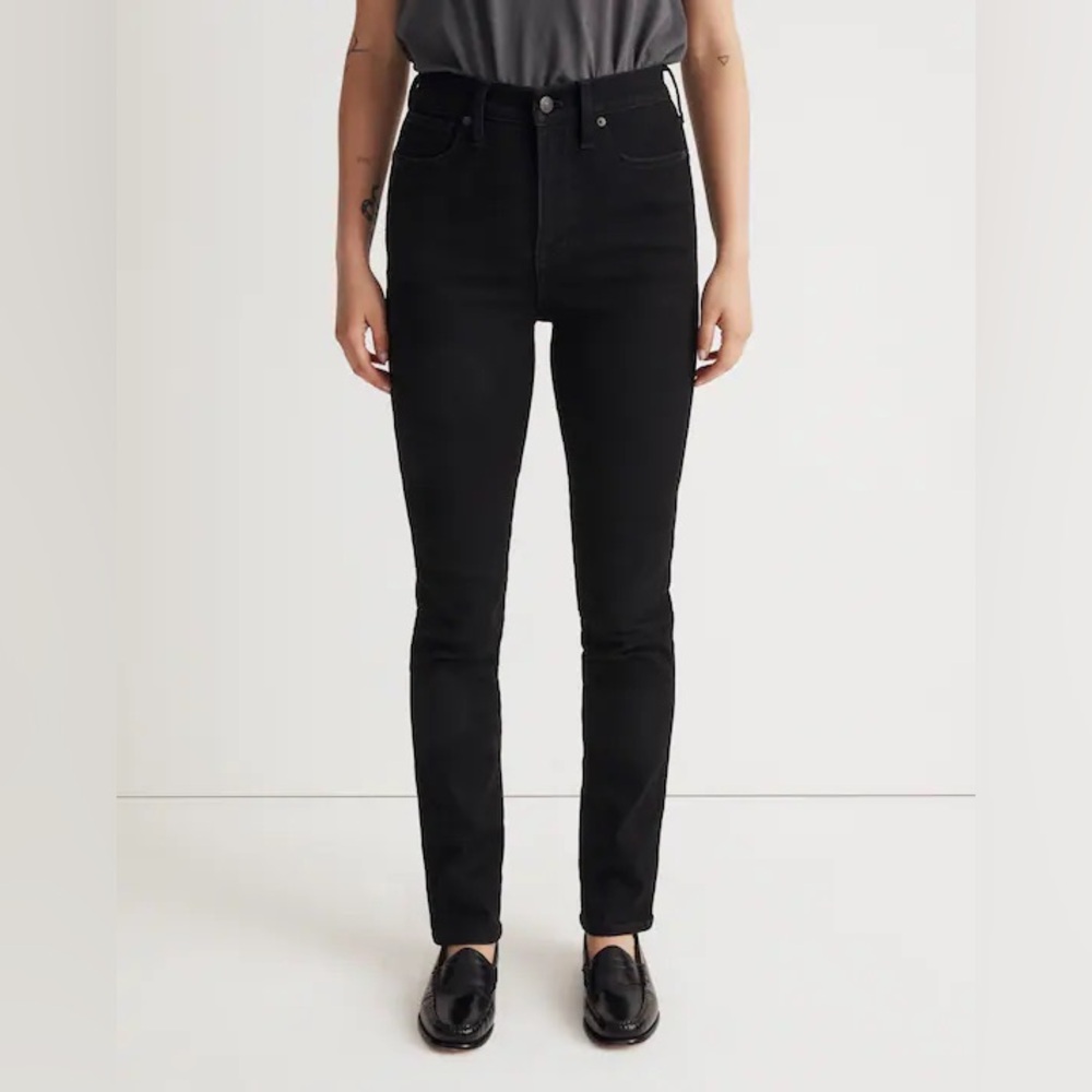 Madewell Stovepipe Jeans Slim Straight Black Rinse High Rise Stretch NWT Size 23